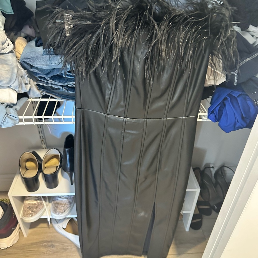 FATE feather leather dress
